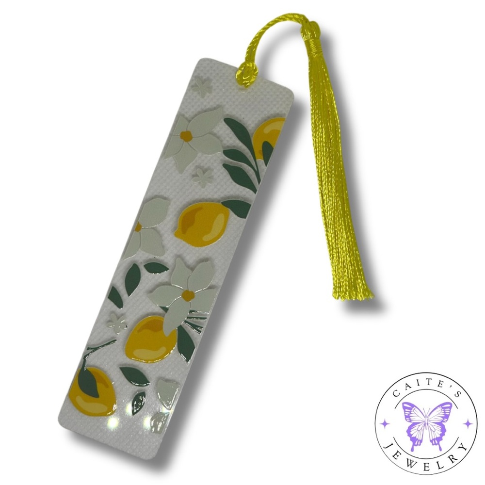 Handmade Acrylic Bookmark with a Lemon and Flowers Design